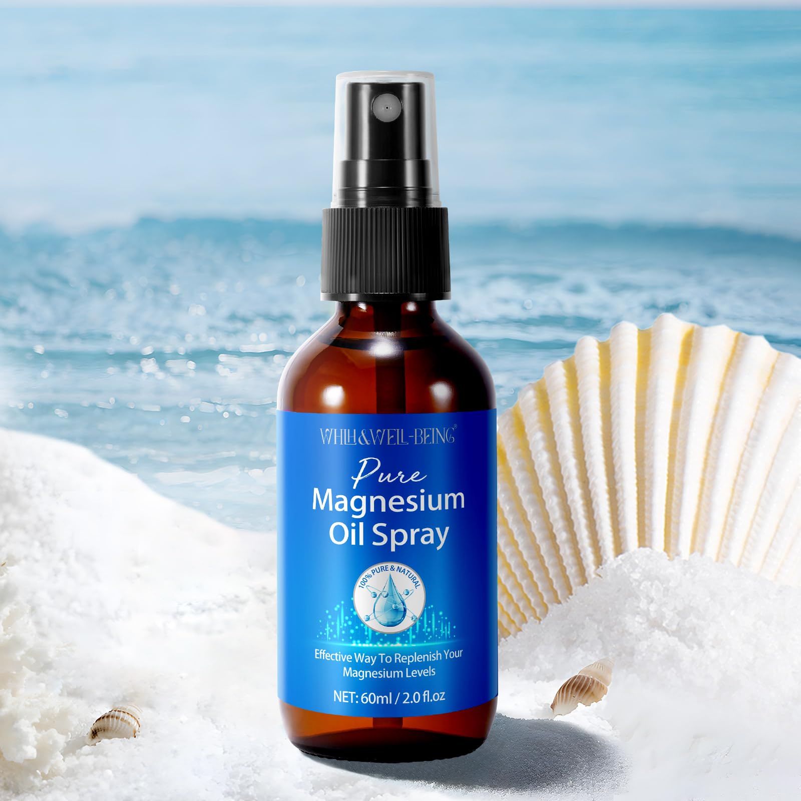 Magnesium Spray, Pure Magnesium Oil Spray for Feet, Natural Ingredient in Glass Bottle, Easy to Absorb and Use 2Pack