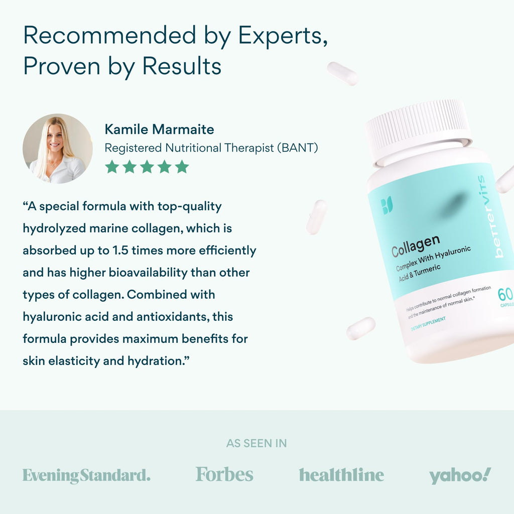 Bettervits Hydrolyzed Marine Collagen Peptides for Women, Men | 60 Capsules