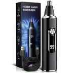Nose Hair Trimmer for Men and Women, USB Rechargeable Electric Facial and Ear Hair Remover with LED Display, Dual-Edge Blades for Smooth, Painless Eyebrow Grooming (Black)