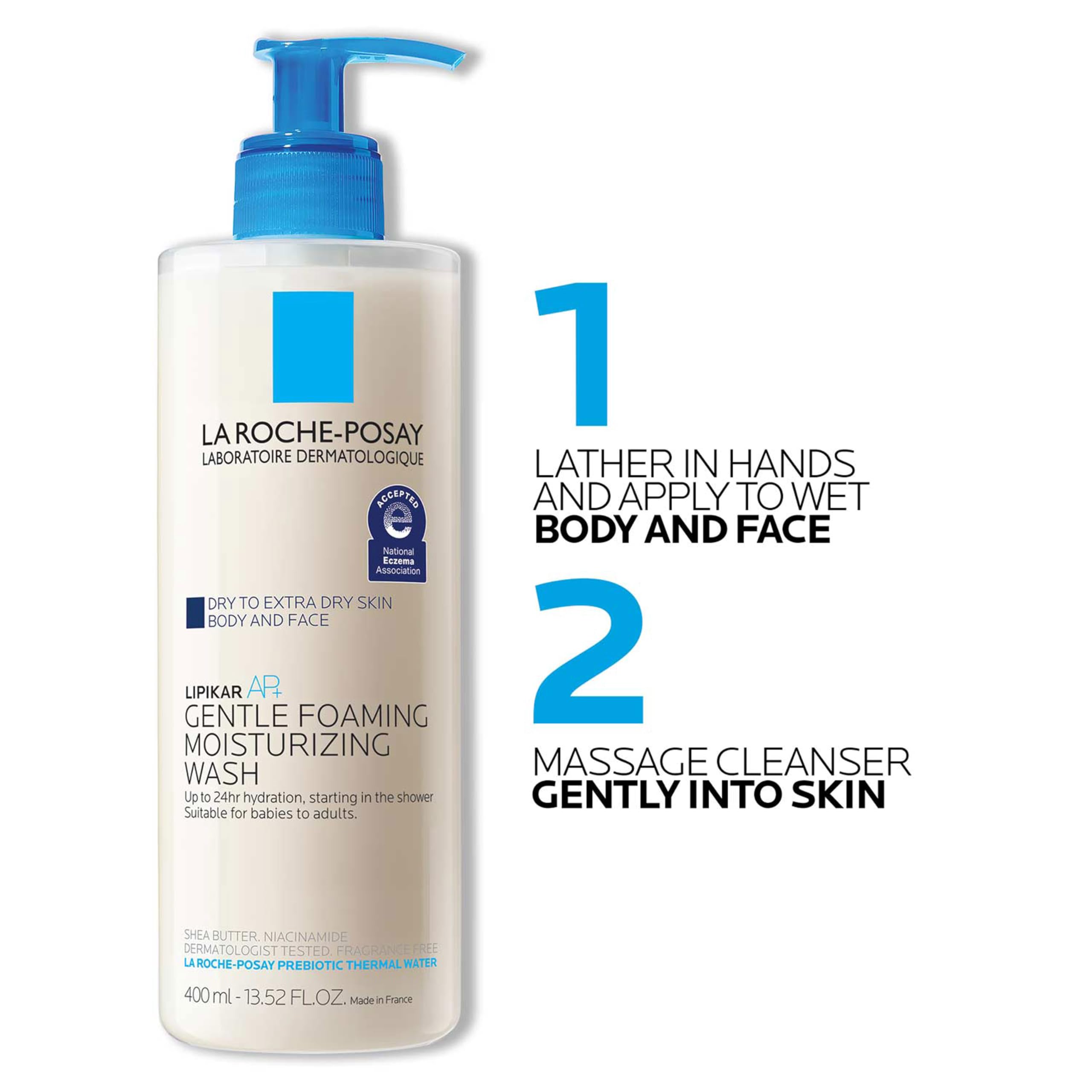 La Roche-Posay Lipikar AP+ Gentle Foaming Moisturizing Wash, Shea Butter + Niacinamide + Glycerin, Moisturizing Body Wash For Dry Skin, National Eczema Association Accepted, Dermatologist Tested