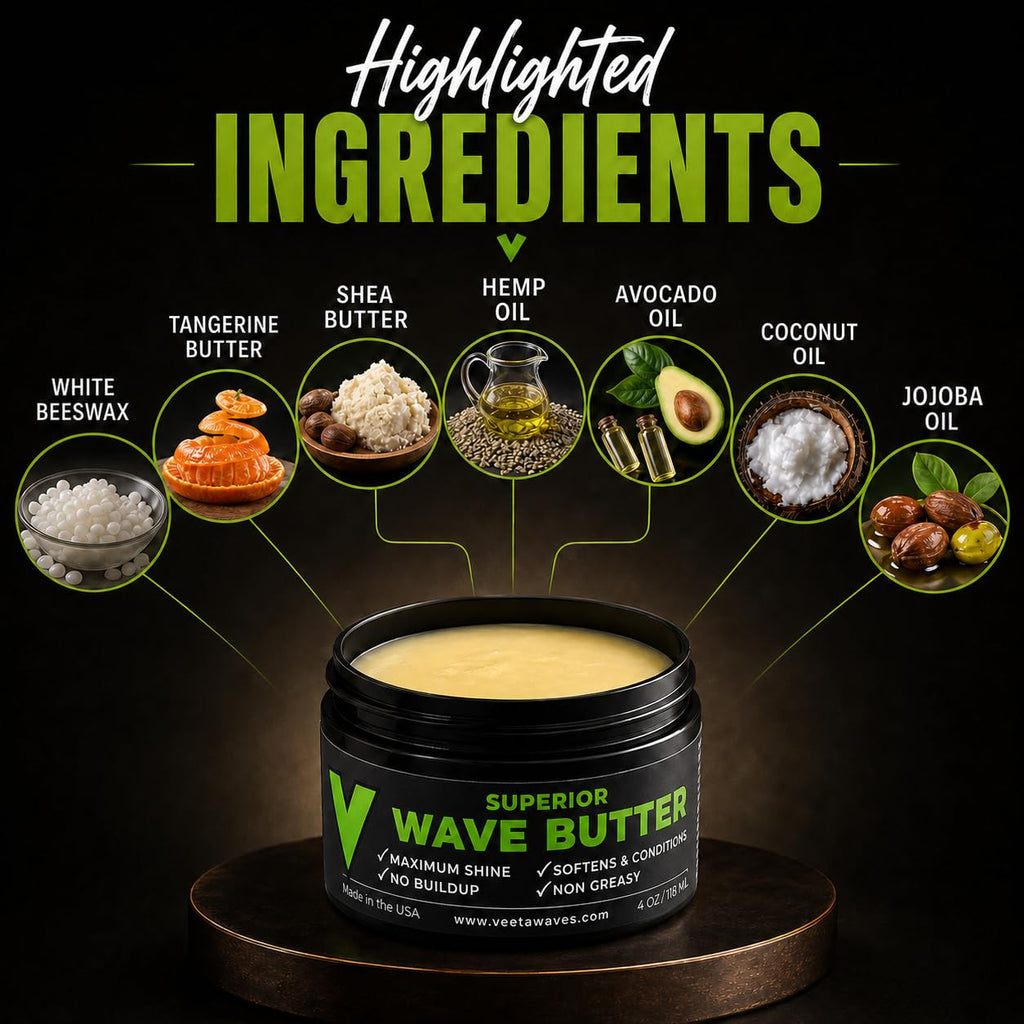 Veeta Superior Natural Wave Grease, Wave Butter and Wave Pomade for Men's 360 Waves, Non Greasy Shea and Tangerine Wave Cream Hair Moisturizer for Black Men, Defining Wave Formula for Wolfing, 4 oz