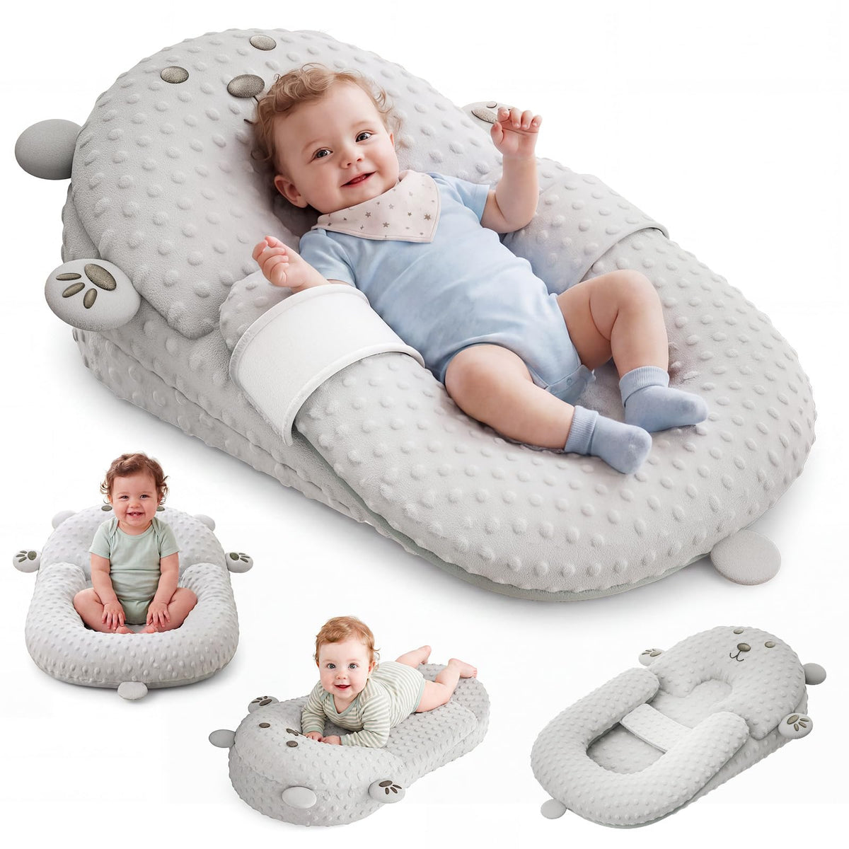 Baby Lounger Pillow, Nursing Pillow & Tummy Time Mat with Washable Cover