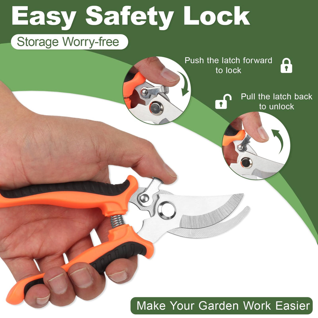 Pruning Shear, Premium Gardening Scissors for Rose Bushes, 7.5IN Garden Pruner Effortlessly Cuts 0.6IN Branches with Stainless Steel Blades Softgrip, One-Hand Lock Garden Clippers for Shrubs