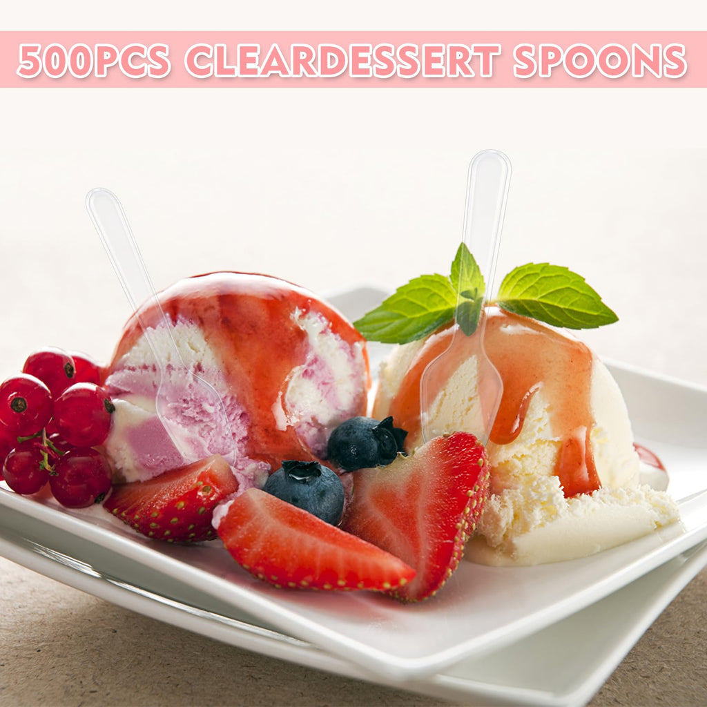 500Pcs Mini Spoons for Desserts, XJMWXHFC Clear Plastic Spoons, Disposable Clear Tasting Spoons, Small Dessert Spoons for Jelly Pudding Yogurt Ice Cream Desert Cake Appetizer (3 Inch)