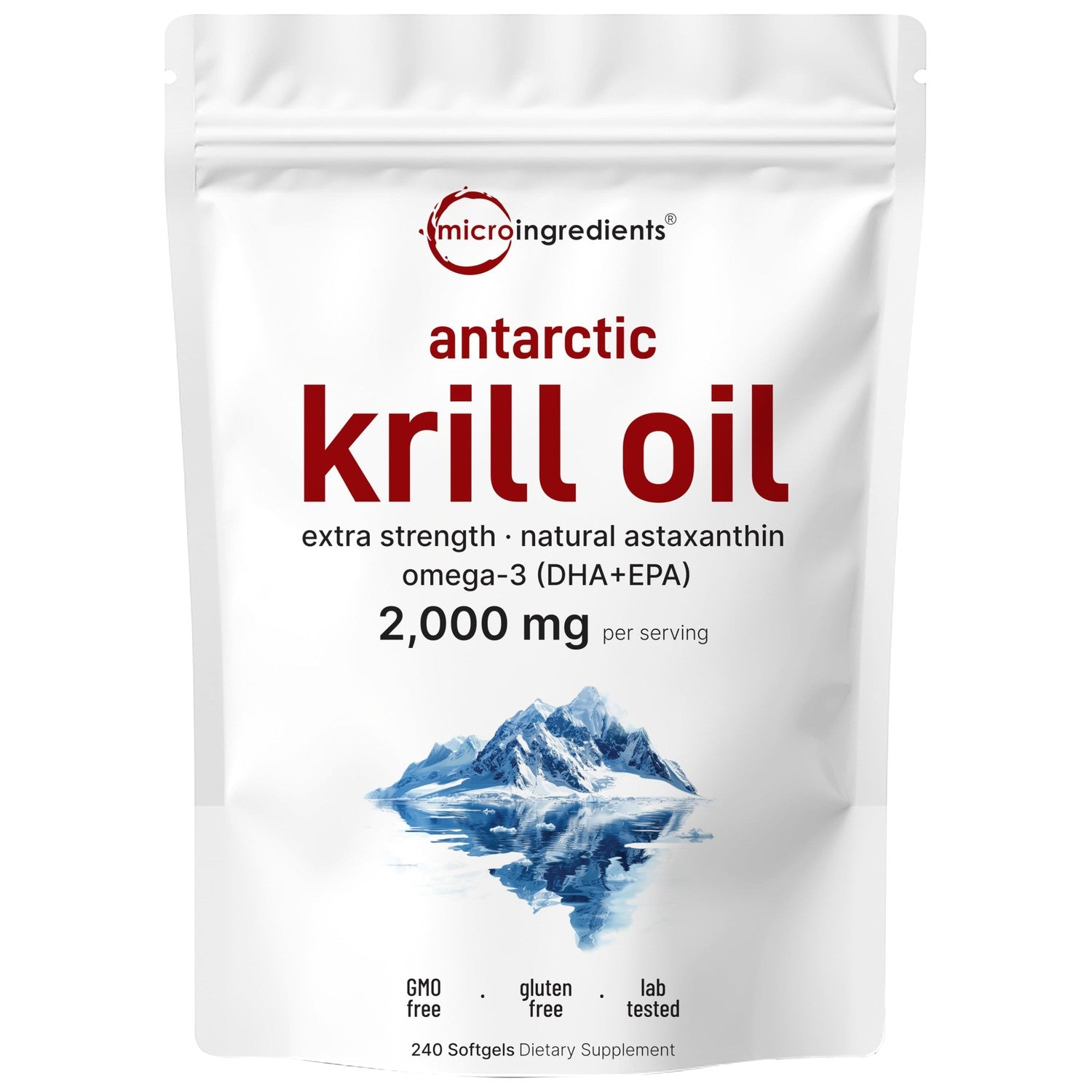 Micro Ingredients Antarctic Krill Oil Supplement, 2,000mg Per Serving, 120 Softgels, Triple Strength, Rich in Omega-3s EPA, DHA & Natural Astaxanthin, Supports Immune System & Brain Health