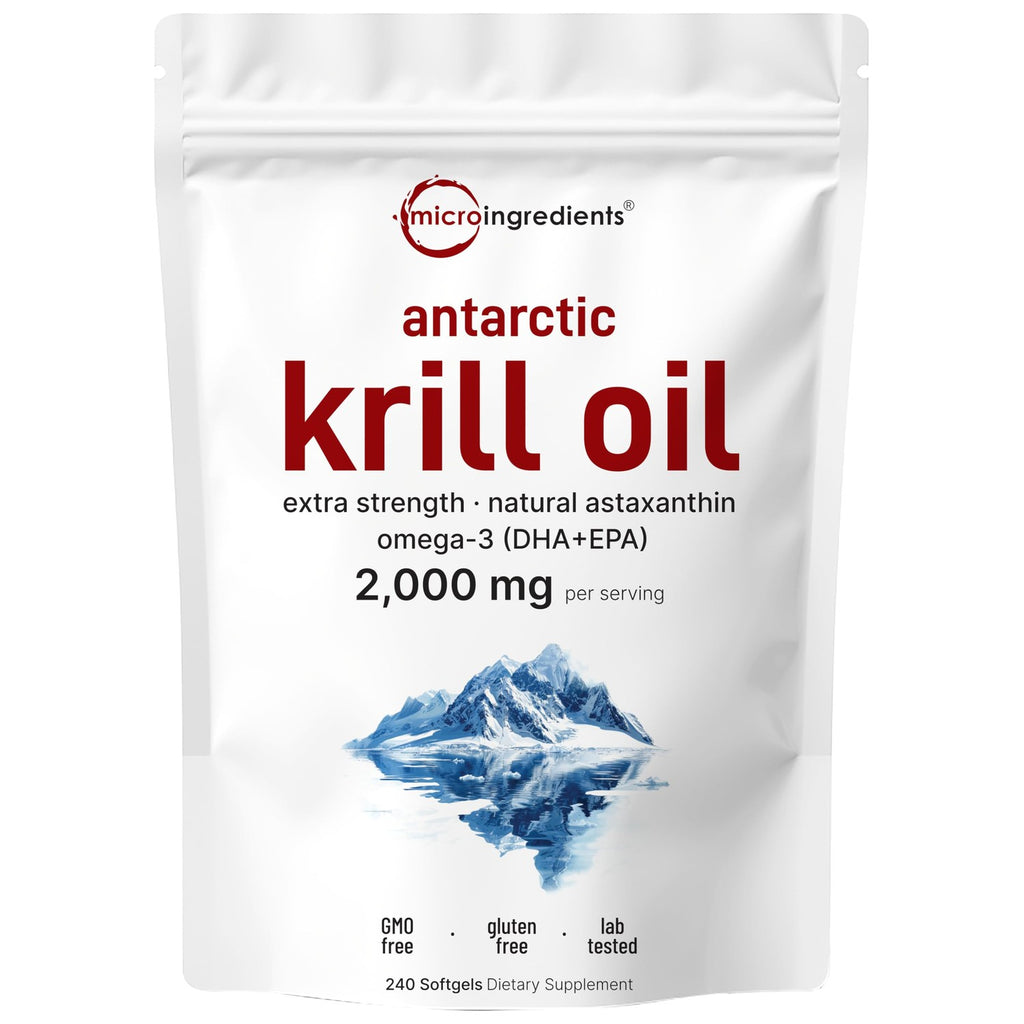 Micro Ingredients Antarctic Krill Oil Supplement, 2,000mg Per Serving, 120 Softgels, Triple Strength, Rich in Omega-3s EPA, DHA & Natural Astaxanthin, Supports Immune System & Brain Health
