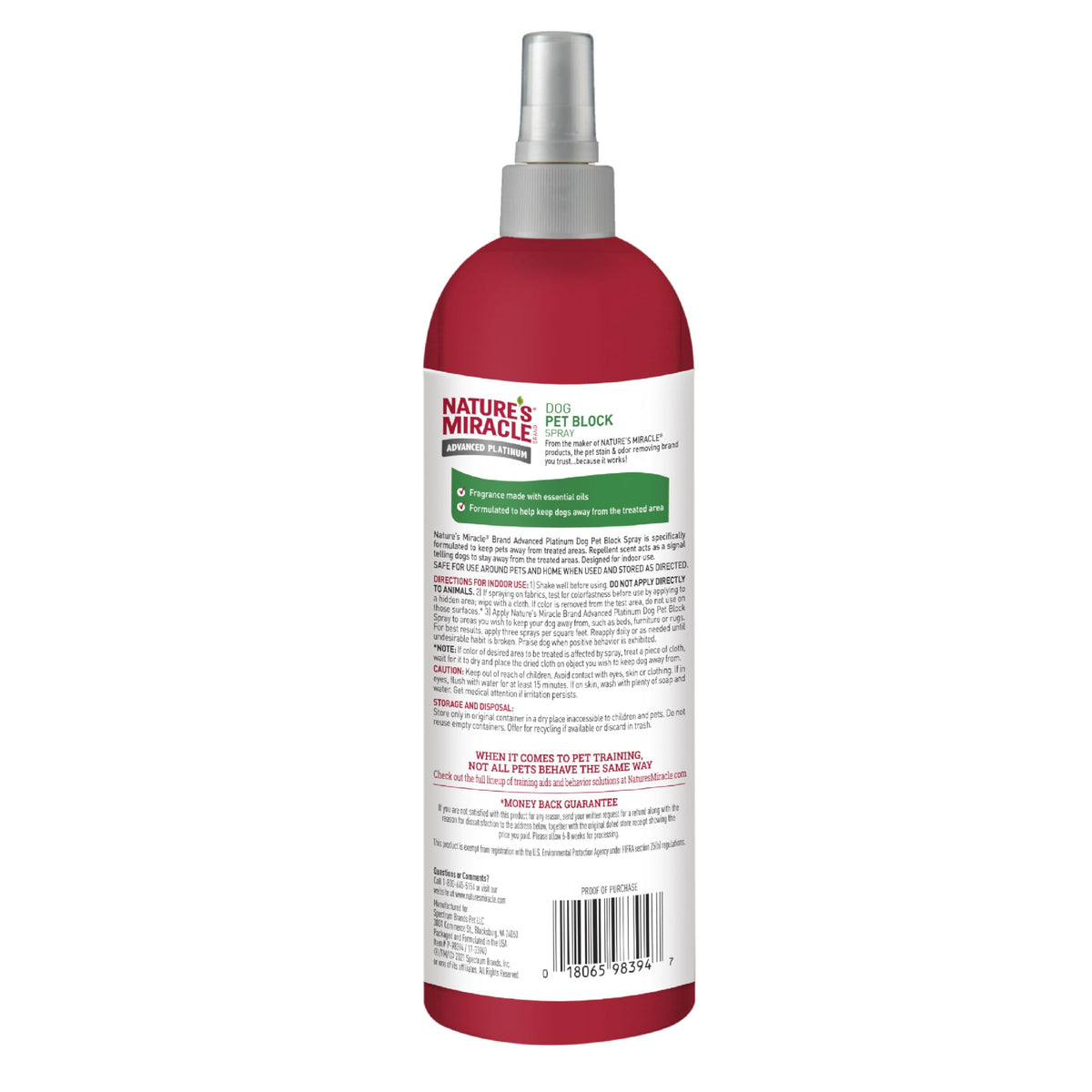 Nature's Miracle Dog Pet Block Repellent Spray, for Indoor Training, 16 oz