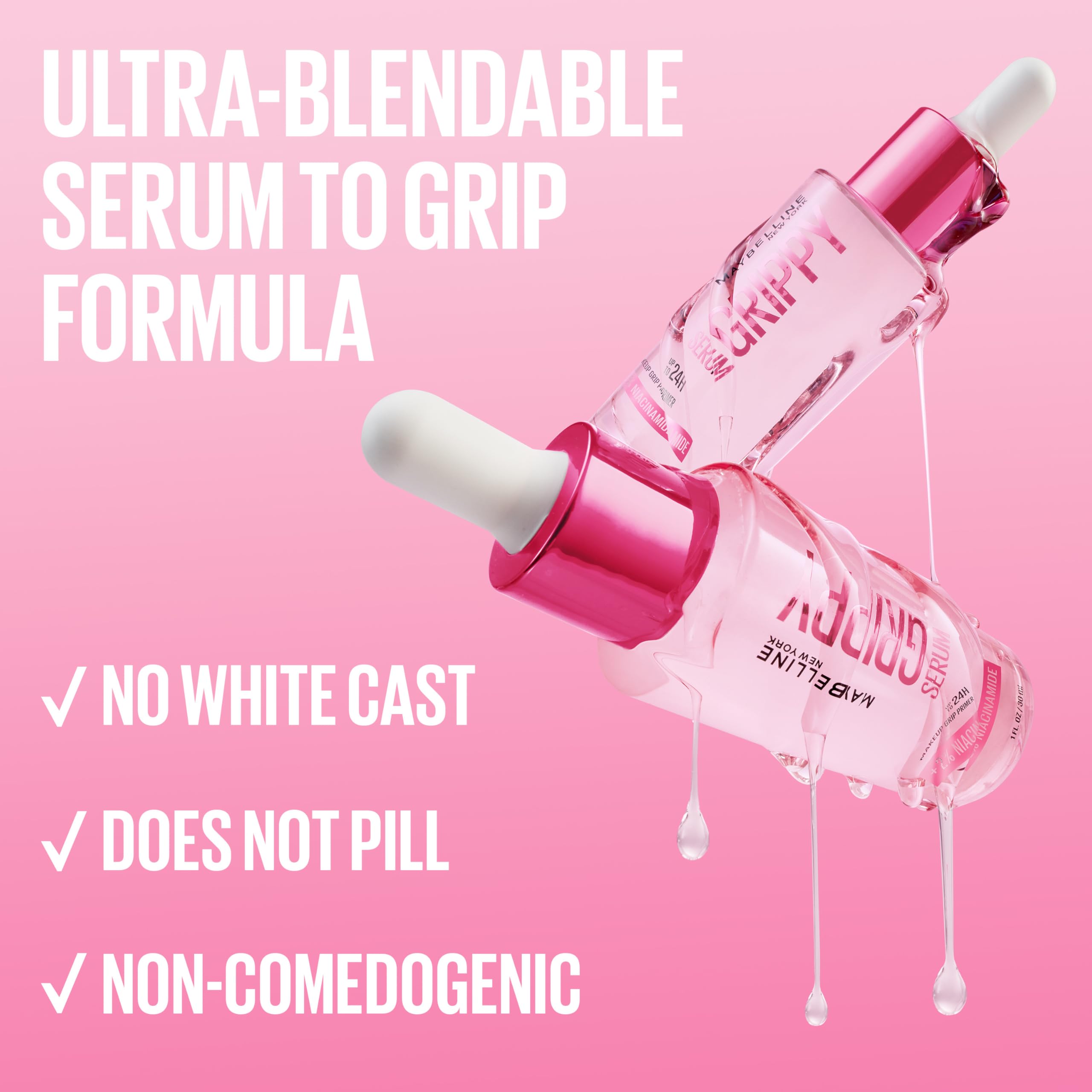 Maybelline Grippy Serum Primer, Hydrating Makeup Primer with 2% Niacinamide For Up To 24HR Make Up Wear, Clear, 1 Count