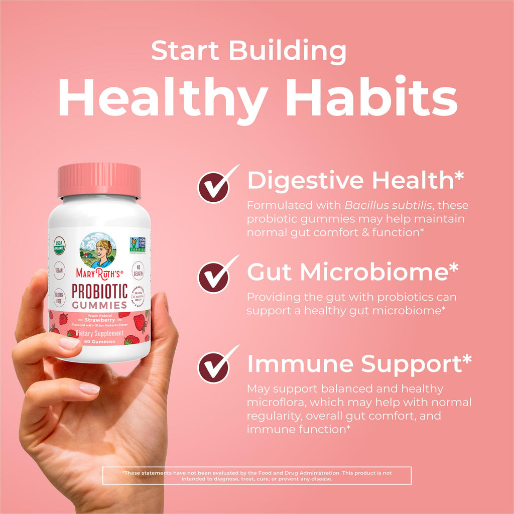 MARYRUTH'S USDA Organic Probiotic Gummies Probiotic Digestive Support | Immune Support | Digestive & Gut Health Supplement | 5 Billion CFU | Vegan | Non-GMO | Gluten Free | 60 Count