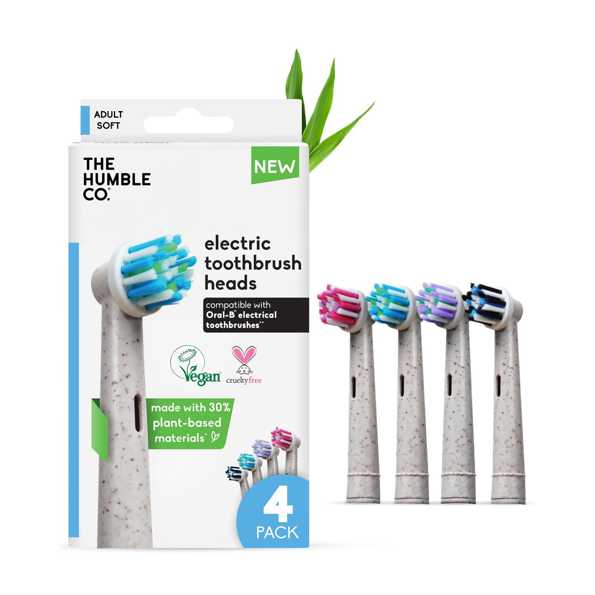 The Humble Co. Bamboo Electric Toothbrush Heads, Soft Bristles (4 Pack)