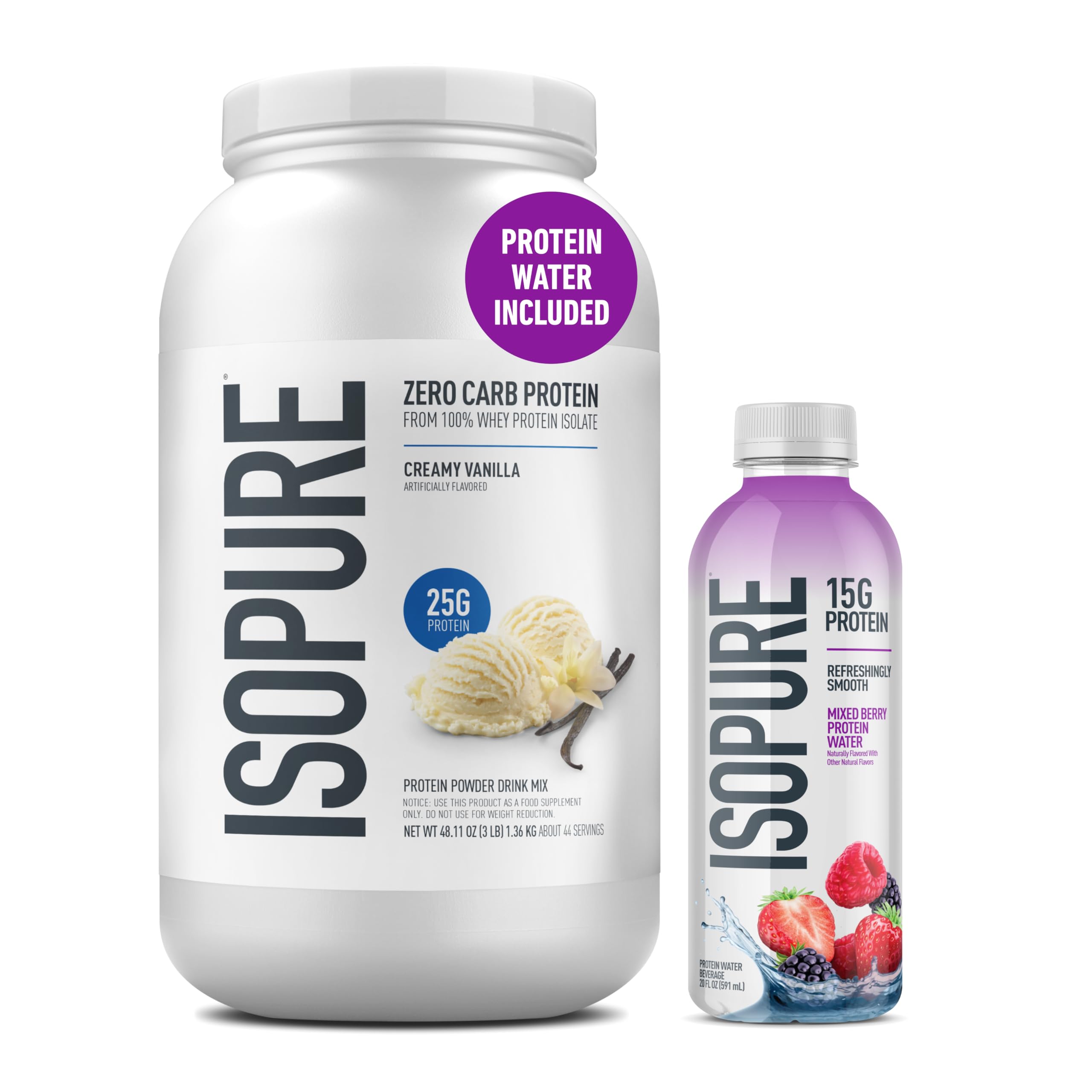 Buy now Isopure Zero Carb 100% Pure Whey Isolate Protein Powder, Lactose Free, Gluten Free, with Vitamins, Creamy Vanilla, 25g Protein Per Serving, 1 Lb, 15 Servings (Packaging May Vary) Creamy Vanilla 3 Pound & Protein Water (Bundle) at indiglob india