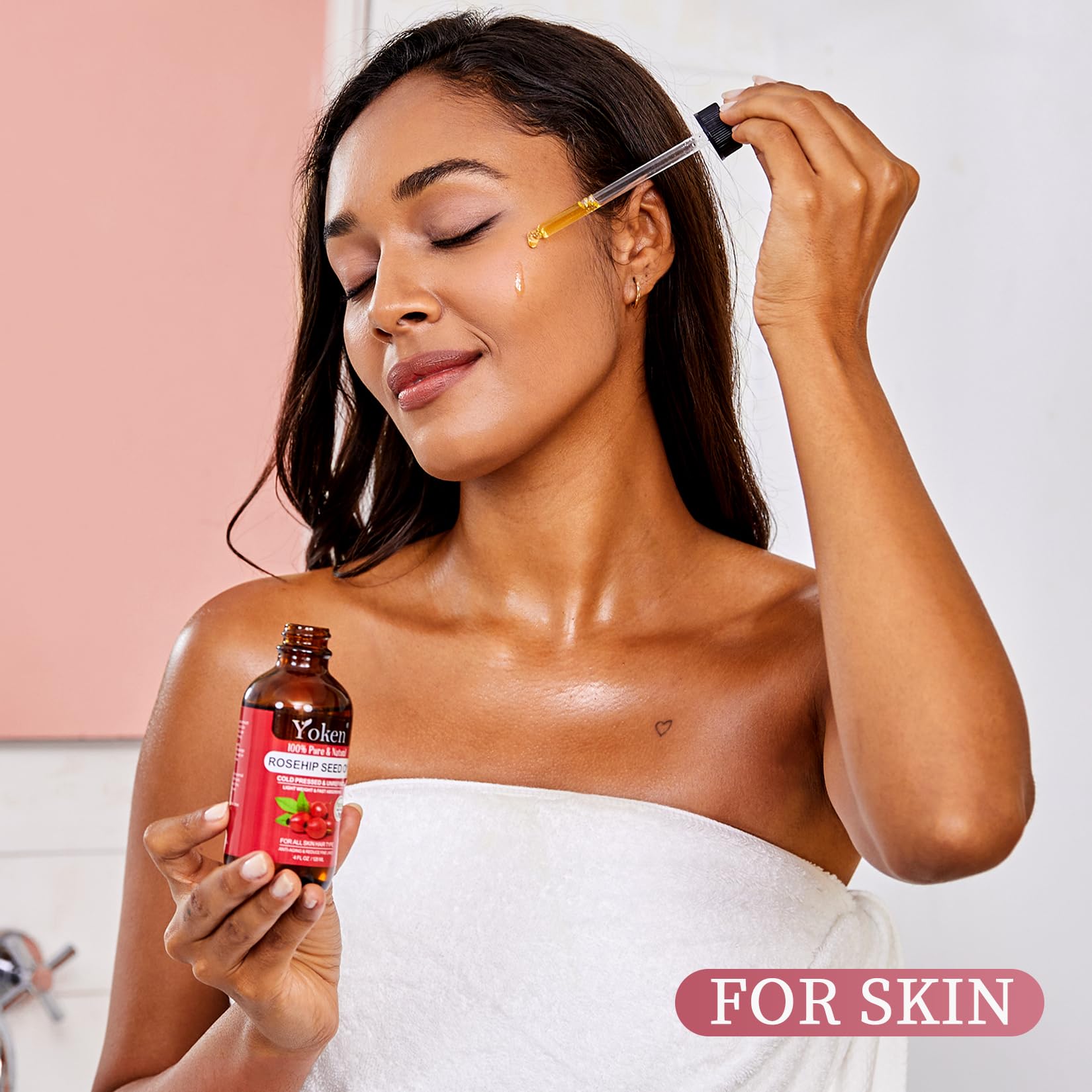 Yoken Cold Pressed Organic Rosehip Seed Oil for Face, Hair & Body, 4 fl oz | Rosehip Oil for Face Hair Body and Nails Rich in Essential Fatty Acids Lightweight Moisturizing Carrier Oil