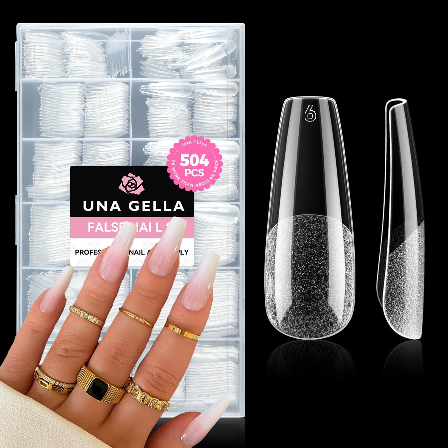 Buy now UNA GELLA Almond Gel Nail Tips, 504PCS Pre Etched Clear Fake Nails Tips Medium Almond Shape - 12 Sizes Full Cover Soft Acrylic Press On Nail Extensions No C Curve Gift for Diy at Home at indiglob india