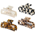 4Pcs Hair Claw Clips, Acetate Hair Banana Barrettes, French Butterfly Jaw | Hair Clips, Mermaid Color Crab Hairpin, Leopard Print Stylish Hair Accessories for Women Girls