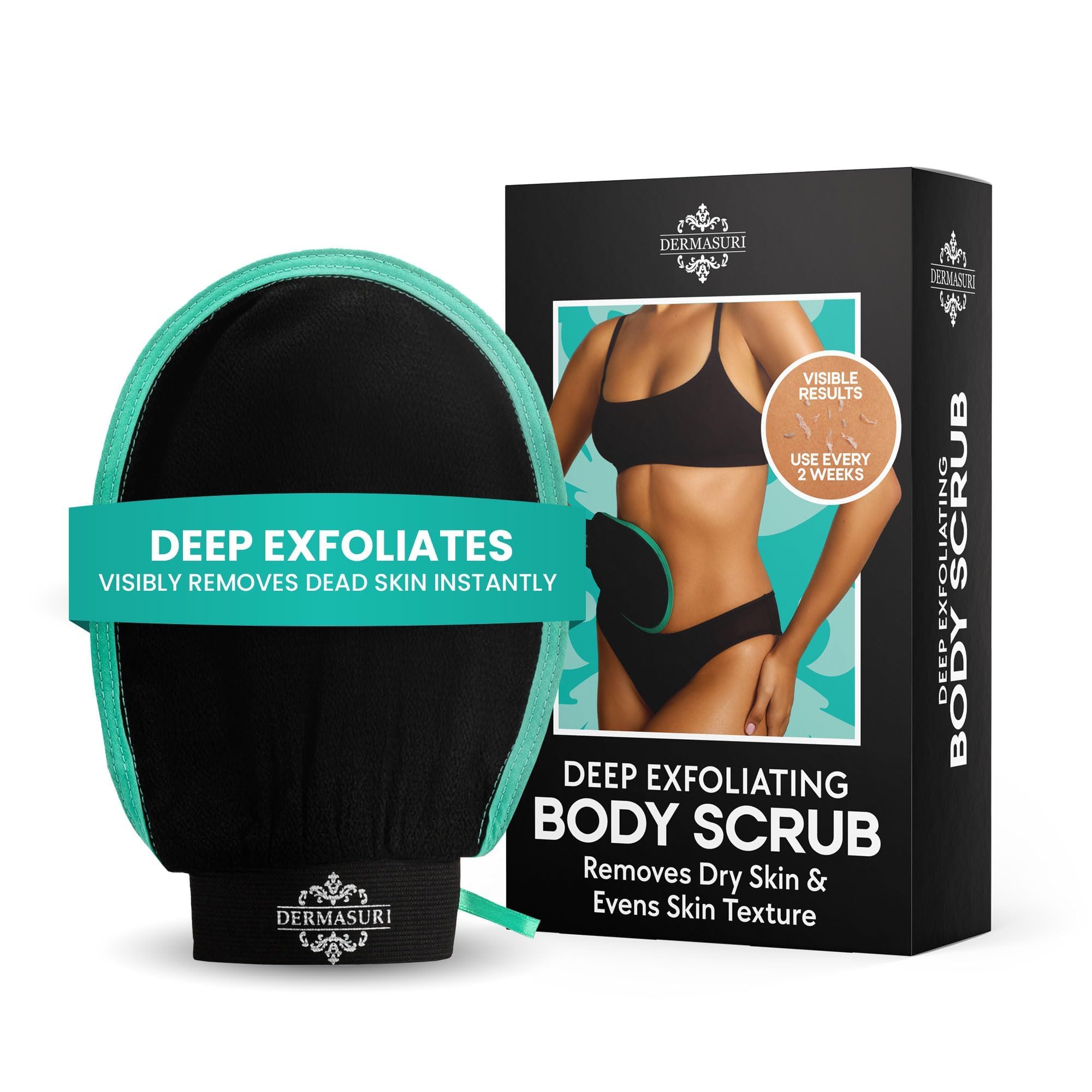 Dermasuri Exfoliating Body Scrubber Glove, Exfoliating Glove, Black (1 Pk) | Body Exfoliating Mitt, Removes Dry Skin Buildup, Keratosis Pilaris Treatment, Body Exfoliator Scrub for Shower & Self Care
