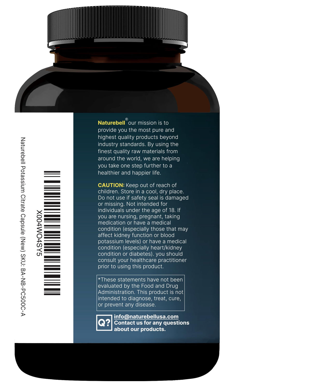 NatureBell Potassium Citrate 99mg, 500 Capsules - Chelated Mineral Supplements - Non-GMO, Gluten Free
