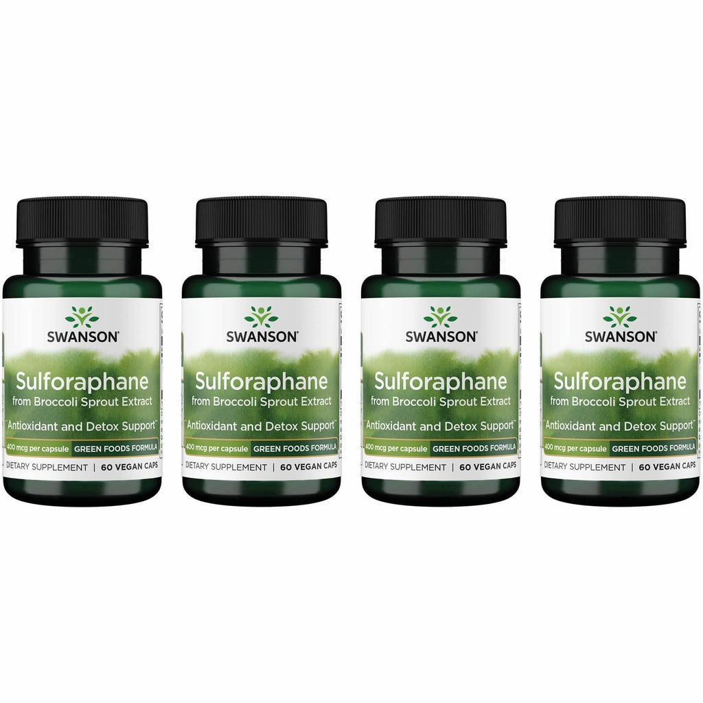 Swanson Sulforaphane Broccoli Sprout Extract, 60 Vegan Capsules, 4 Pack | For Adults Seeking Liver, GI Tract, and Cellular Health Support, Standardized to 0.4% Sulforaphane