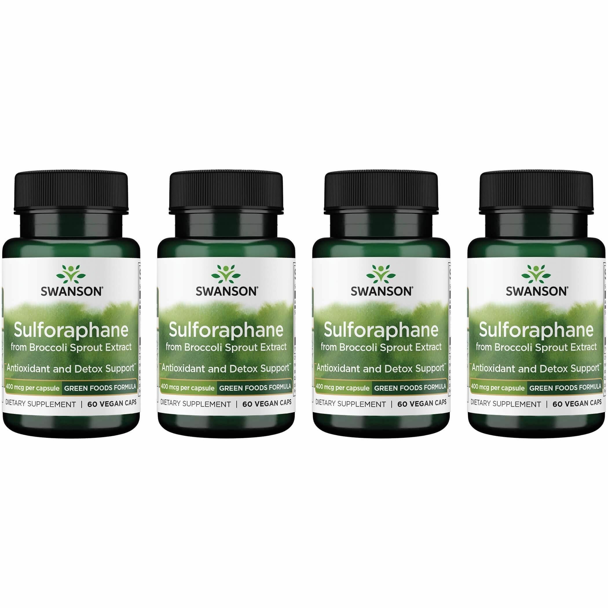 Swanson Sulforaphane Broccoli Sprout Extract, 60 Vegan Capsules, 4 Pack | For Adults Seeking Liver, GI Tract, and Cellular Health Support, Standardized to 0.4% Sulforaphane