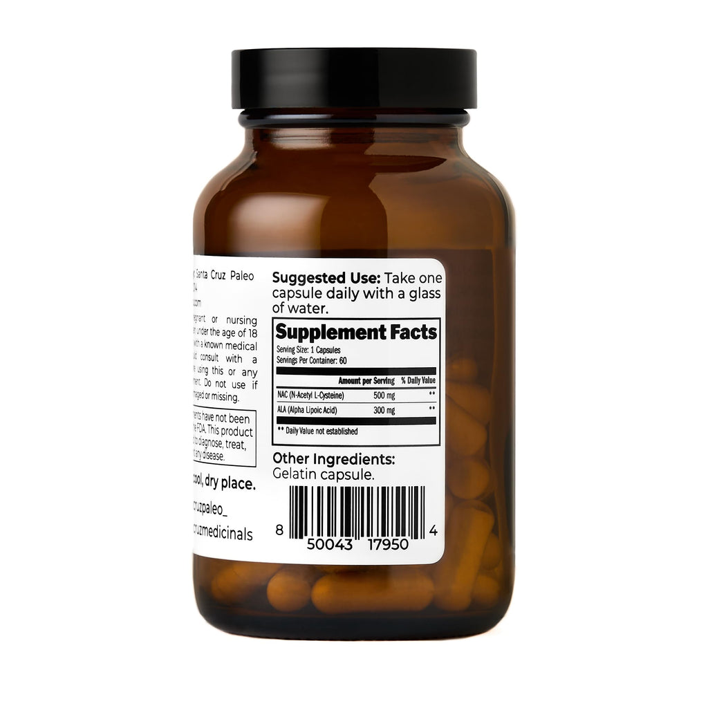 Santa Cruz Paleo, NAC + ALA Caps, NAC Supplement and Antioxidant Complex with Alpha Lipoic Acid and N-Acetyl Cysteine, Cellular Support and Nutrient Balance, Gluten Free, Keto, Paleo, 60 Capsules