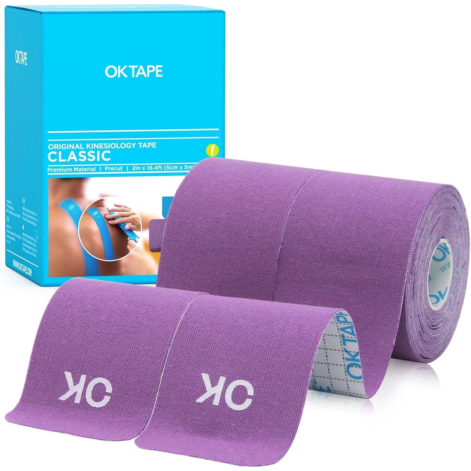 Buy now OK TAPE Kinesiology Tape 10 inches Precut, 20 Strips, Cotton Elastic Athletic Tape Latex Free, 2in x 16ft, Black 2 Rolls Purple at indiglob india