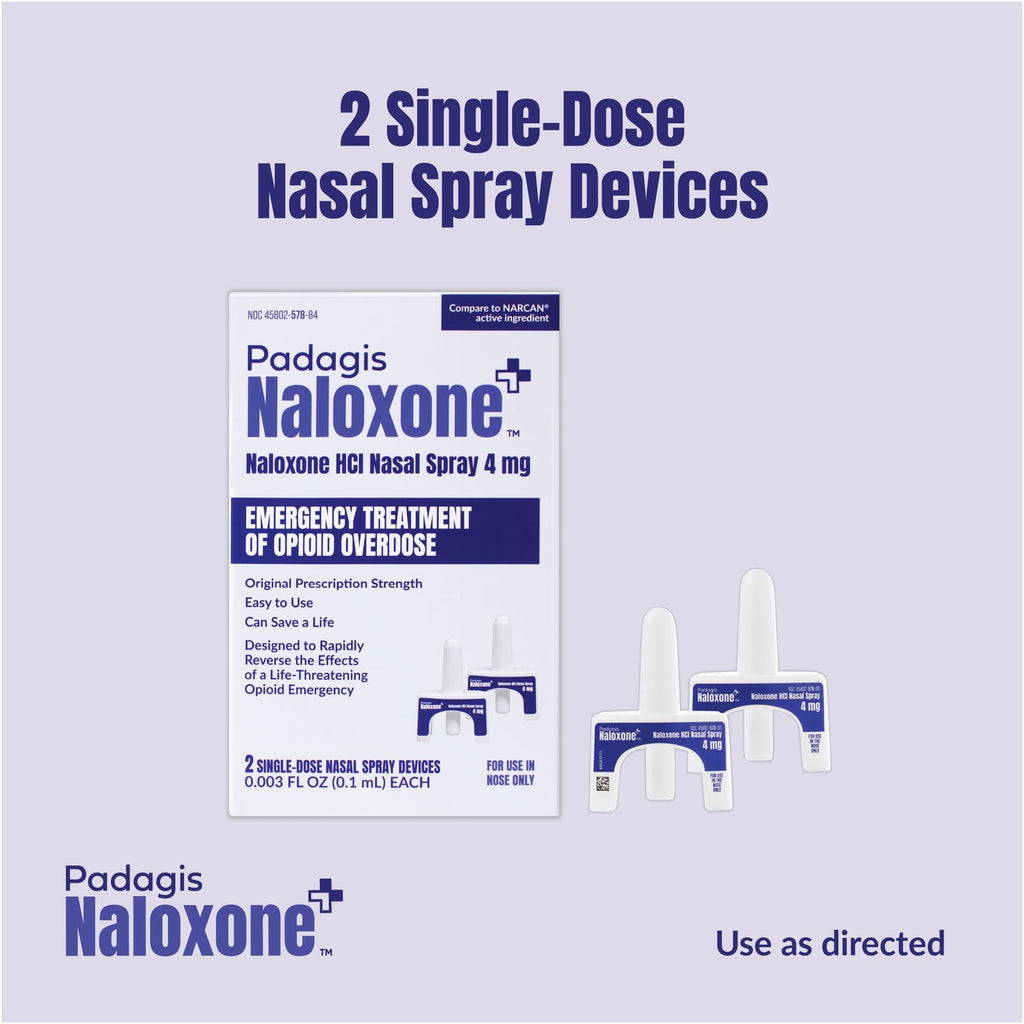 Padagis Naloxone HCI Nasal Spray, 4 mg – Emergency Treatment for Opioid Overdose - Rapid-Response Opioid Overdose Reversal, 2 Dose Single Use Nasal Spray