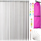 Buy now Knitting Needle Set, 22PCS 2mm(B)-8mm(L) Straight Single Pointed Stainless Steel Sweater Needles Set(11Pair-11 Size,9.8 inch) with Locking Stitch Makers Large-Eye Needles Measure Tape (36CM) at indiglob india