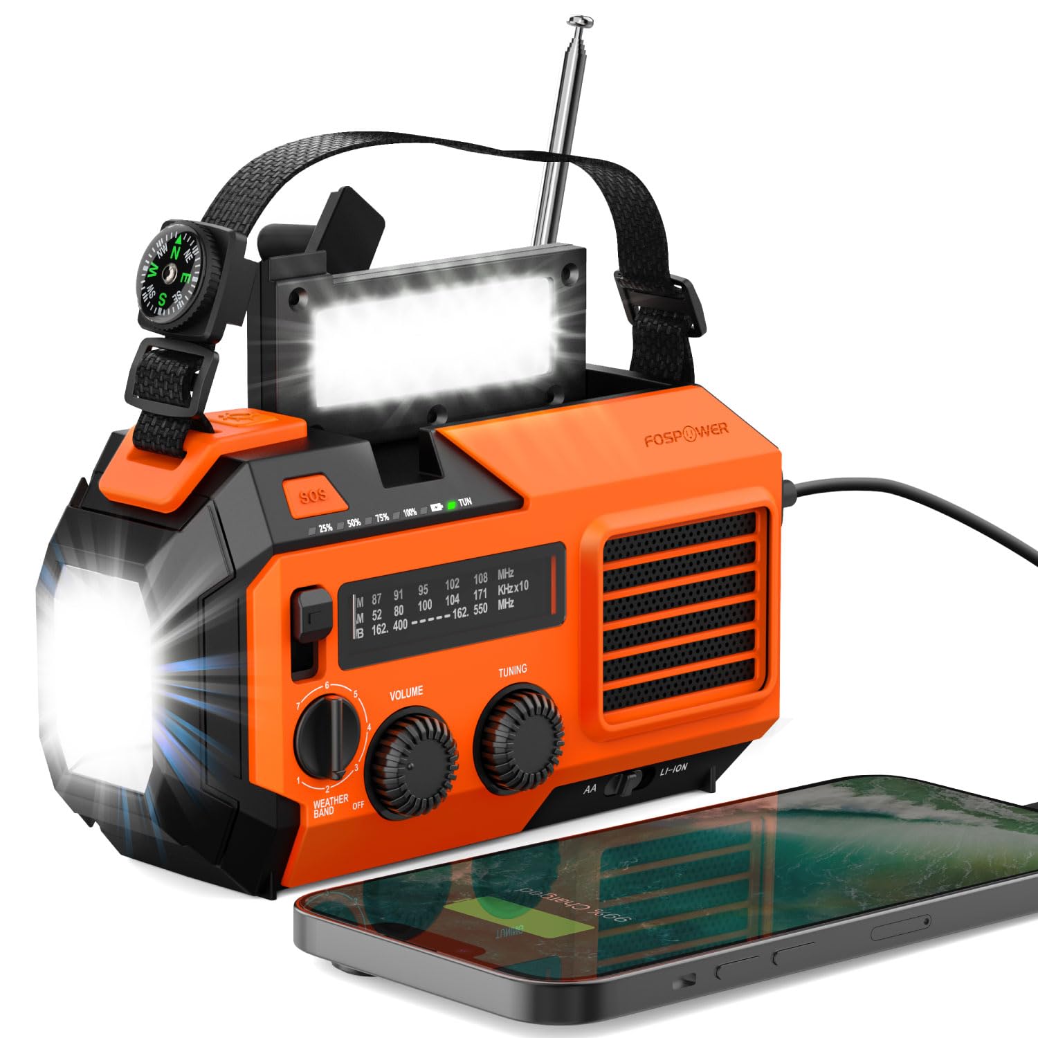 Buy now FosPower NOAA Emergency Weather Radio A1 7400mWh Portable Power Bank, AM/FM, USB/Solar/Hand Crank Charging, Battery Operated, SOS Alarm & Flashlight for Indoor/Outdoor Emergency - Orange Model A6 Orange at indiglob india