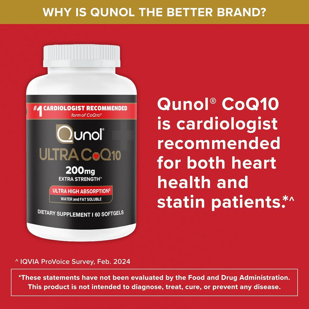 Qunol Ultra CoQ10 200mg, Ultra-High Absorption, Antioxidant, 60 Softgels | #1 Cardiologist Recommended Supplement for Heart Health, Coenzyme Q10 Supplement to support Vascular Health & Cellular Energy