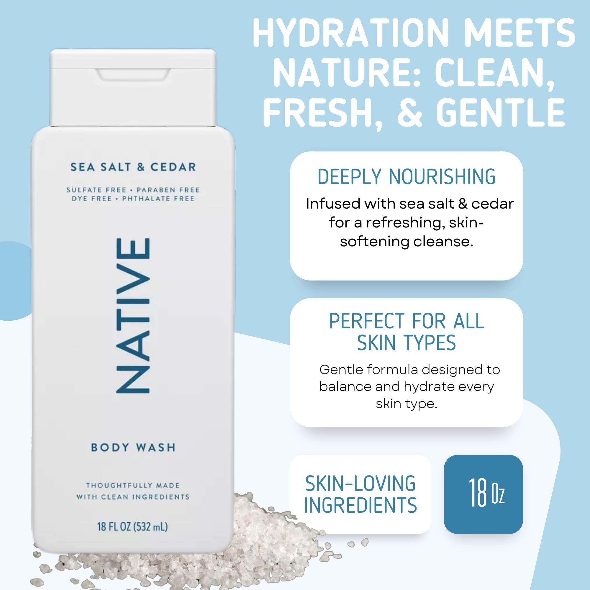 Buy now Native Body Wash, 2 Pack - Sandelwood and Shea Butter & Sea Salt and Cedar 18oz Clean Body Cleanser, Sulfate-Free, Paraben-Free Formula for All Skin Types at indiglob india