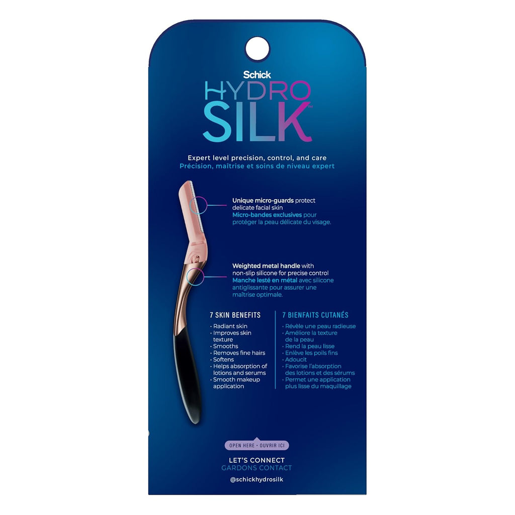 Buy now Schick Hydro Silk Dermaplaning Wand, Dermaplaning Tool for Face | Dermaplane Razor for Women Face, Eyebrow Razor, Peach Fuzz Remover, Includes 1 Weighted Metal Handle with 6 Refill Blades at indiglob india