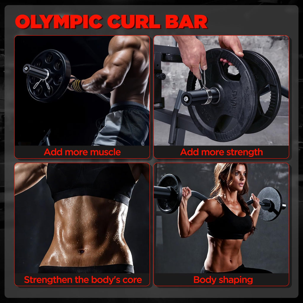 TEEMOO Olympic EZ Curl Barbell Bar, 47" Curl Bar for 2 inch Weight Plates