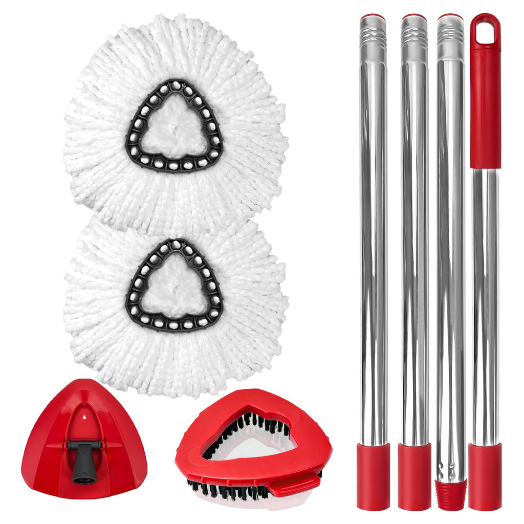 Spin Mop Replacement Set for EasyWring 1-Tank, 2 Heads, Handle, Base, Brush