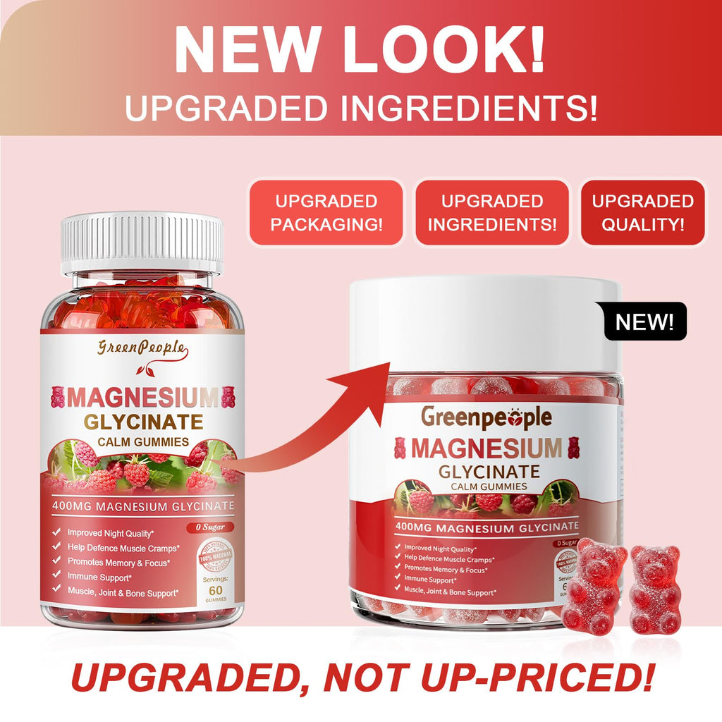 GREENPEOPLE Magnesium Glycinate Gummies 400mg, Sugar Free | Chelated High Absorption Complex with Magnesium Citrate for Calm, Sleep & Stress Support for Adults Raspberry, 120ct