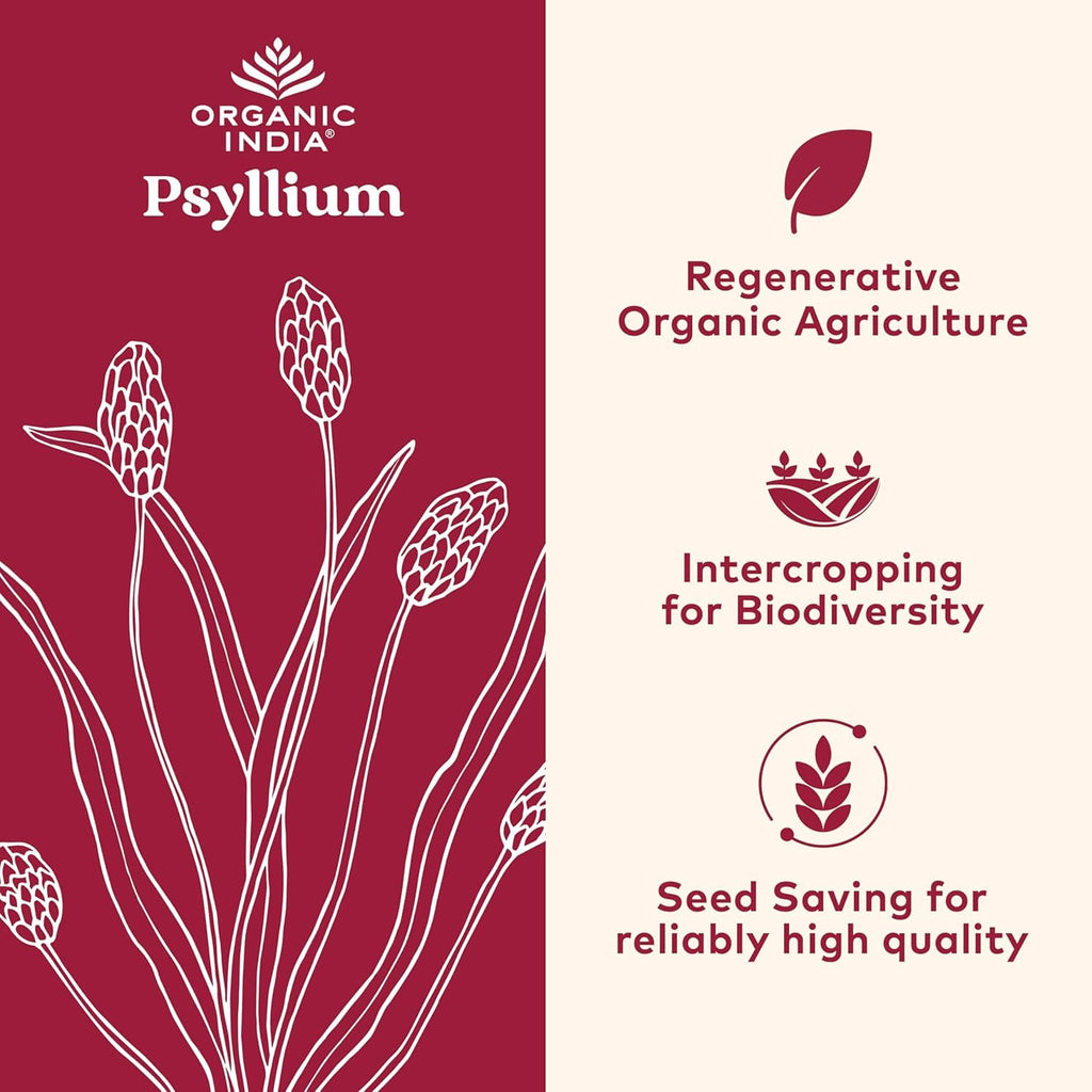 ORGANIC INDIA Whole Psyllium Husk Powder Organic - Psyllium Husk Fiber Supplement, Digestion Support, Vegan, Gluten-Free, Non-GMO, Soluble & Insoluble Fiber Source - 12 oz (Pack of 1)