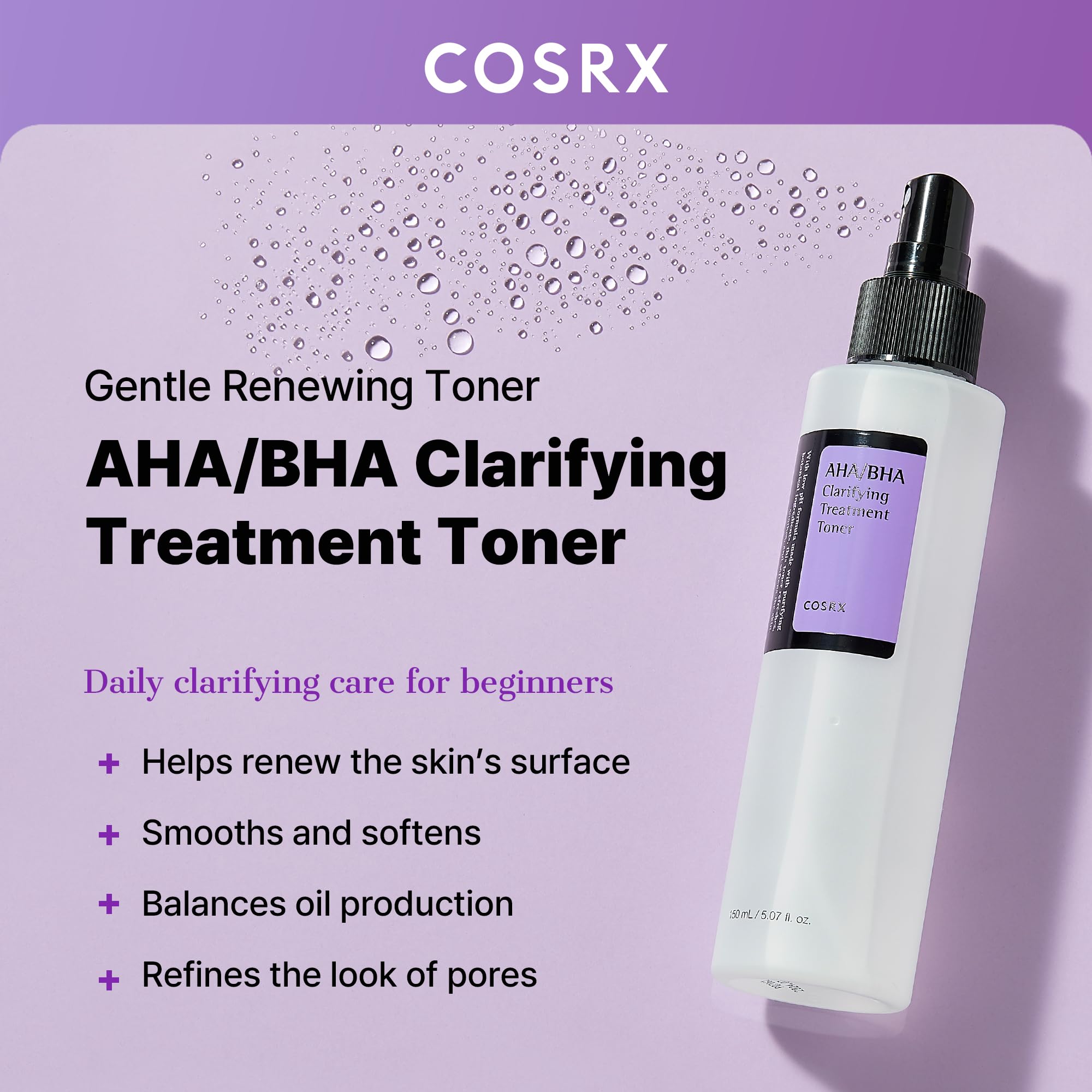 Buy now COSRX AHA/BHA Treatment Toner 5.07 fl.oz/ 150ml, Facial Exfoliating Spray for Whiteheads, Pores, & Uneven Skin, Korean Toner, Not Tested on Animals, Korean Skin Care at indiglob india