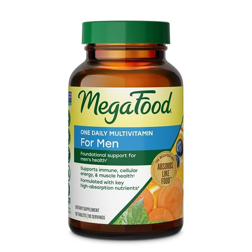 MegaFood One Daily Multivitamin for Men with 21 Nutrients, 90 Tablets | Immune Support, Cellular Energy & Muscle Health, Methylfolate, Methylated B12, C, D3, Zinc, Non-GMO, Vegetarian, 90 Servings