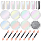 8 Jars Chrome Nail Powder Dip Magic White Pearl Kit Silver Mirror | Metallic Effect Holographic Dip Nail Powder Decoration Iridescent Aurora Mermaid Pigment