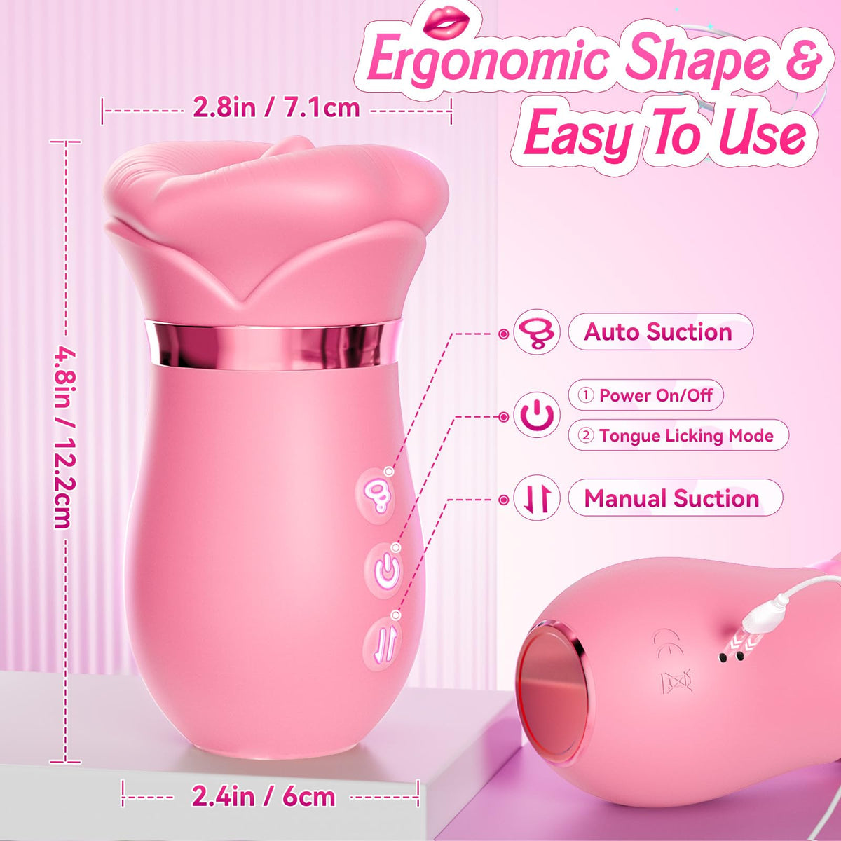 Vibrator Adult Sex Toys for Women - Sovokn 5IN1 Mouth Rose Sex Toy Vibrators, 10 Tongue Licking, 3 Auto & 1 Manual Sucking Vibrator Adult Toys New APP, Anal Clit Nipple Female Couples Sex Toys, Pink