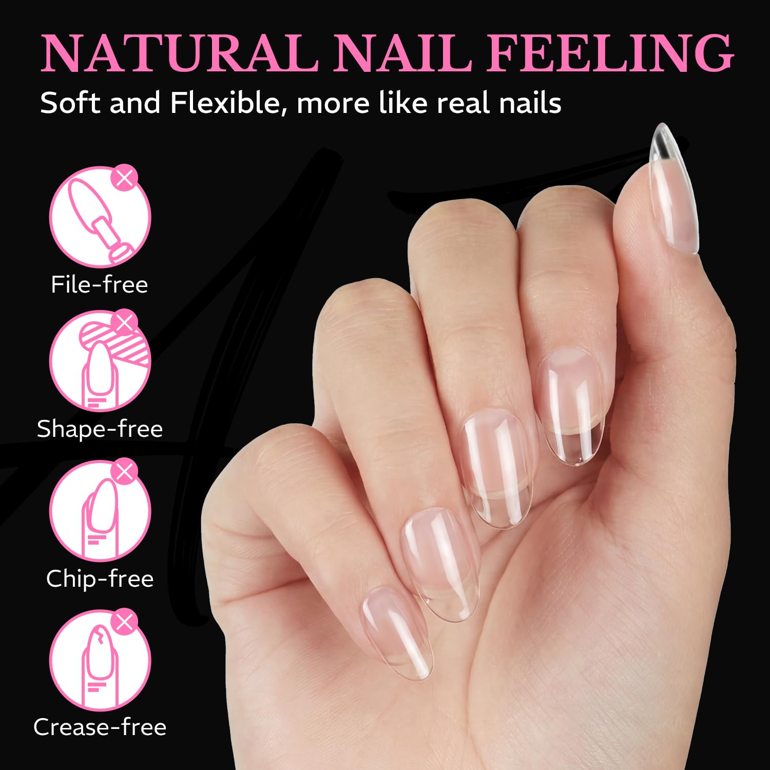 Discover 600pcs medium almond soft gel nail tips, designed for a natural feel, chip-free and easy to shape. Perfect for DIY nail art.