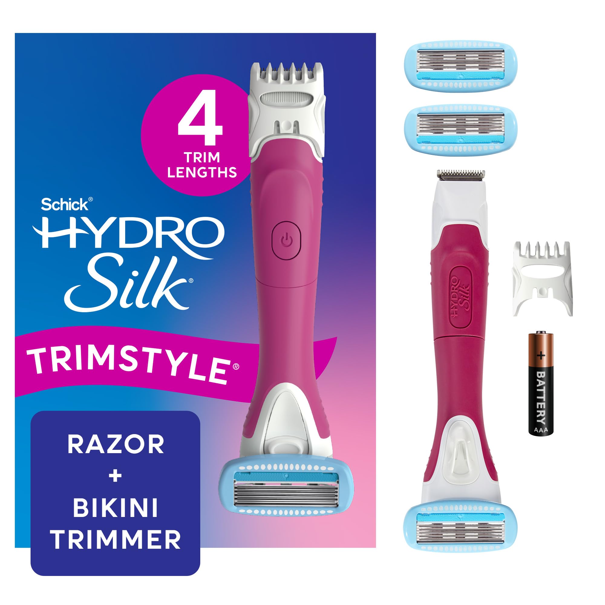 Schick Hydro Silk Trimstyle Bikini Razors with Trimmer & Touch-Up Exfoliating Dermaplaning Tool, Face & Eyebrow Razor with Precision Cover- 3 Count | Dermaplaning Razor For Women