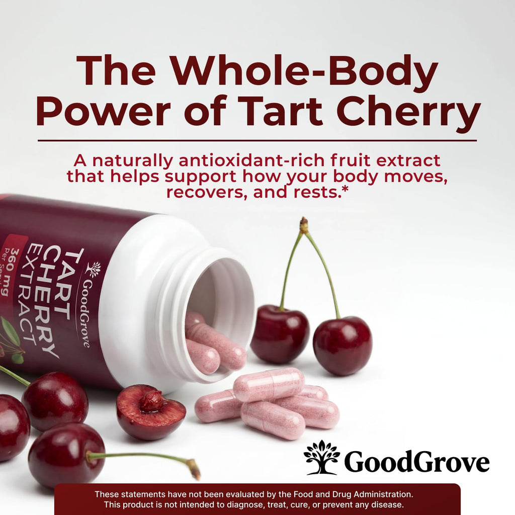 Montmorency Tart Cherry Capsules - Cold Pressed Tart Cherry Extract, 360mg Per Serving - Joint & Uric Acid Support - Vegan, Non-GMO, Gluten Free - 60 Count