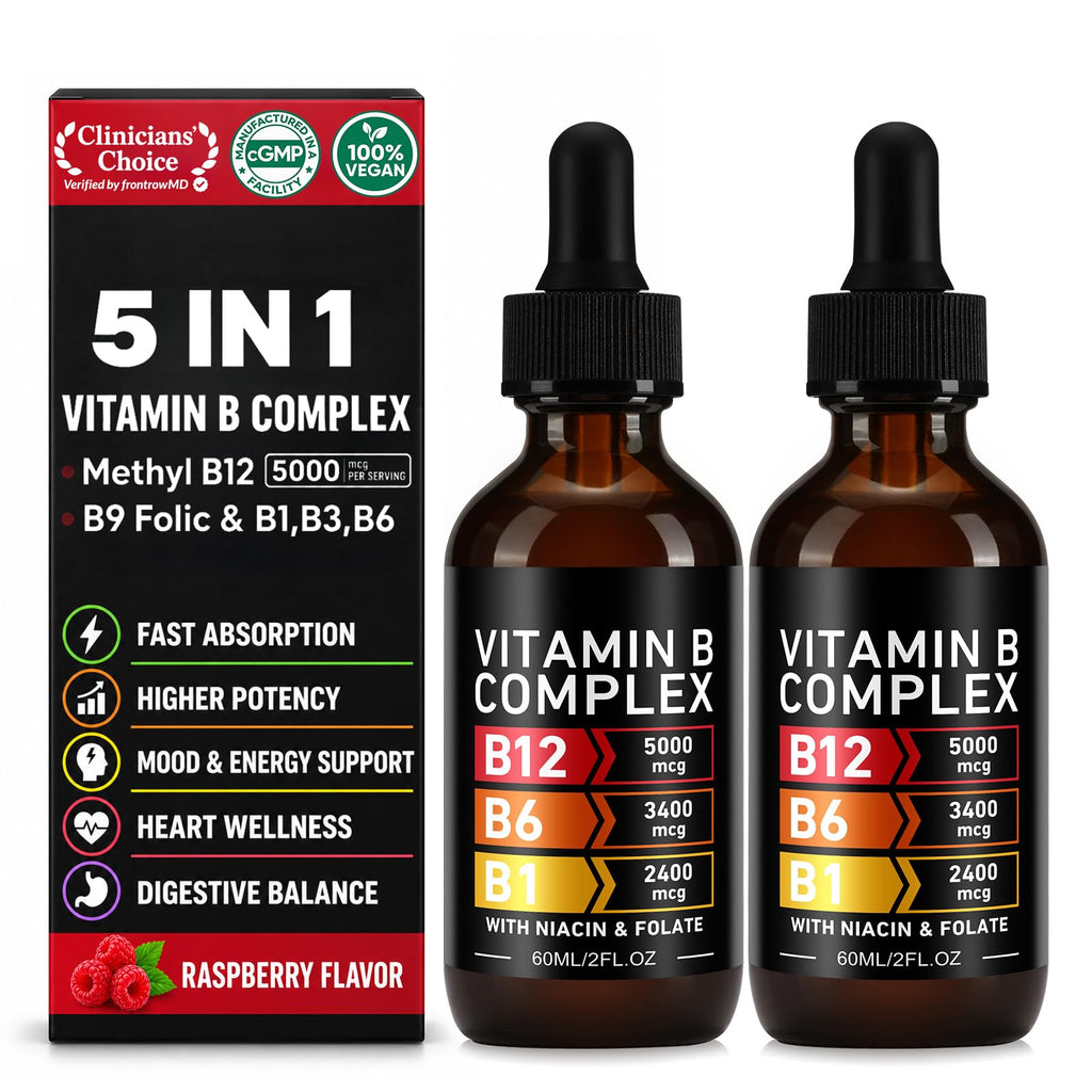 2 Packs Vitamin B12 Complex Drops 5000mcg, 80-Day Supply, Sugar/Gluten Free
