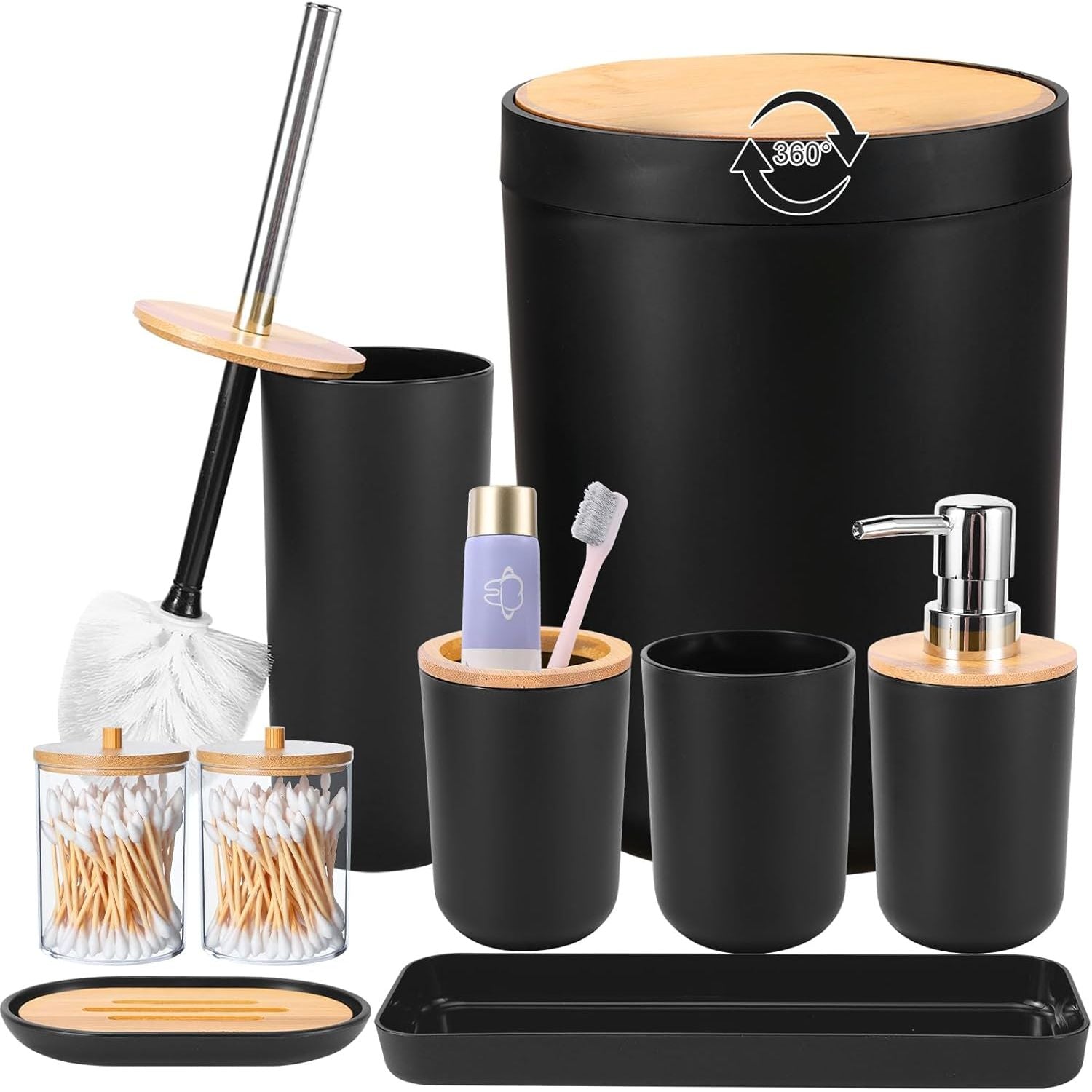 Buy now iMucci 9Pcs Black Bathroom Accessories Set with Trash Can Bathroom Set Black Bathroom Accessories Bathroom Decor Bath Set Black at indiglob india