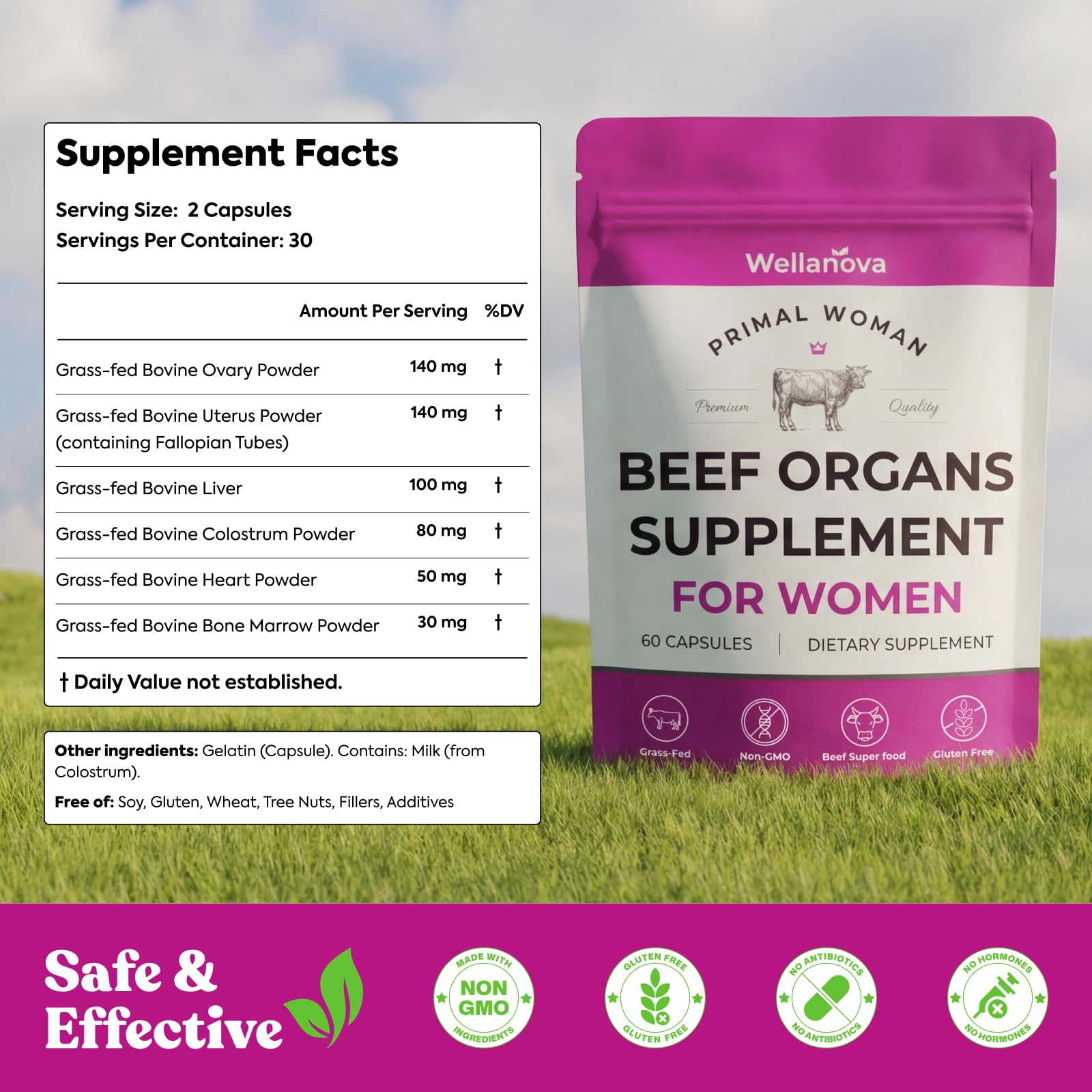 Primal Beef Organ Supplement for Women, Grass-Fed Ancestral Superfood | Supplement With Uterus & Liver, For Hormone Balance & Queen Energy, 60 Capsules