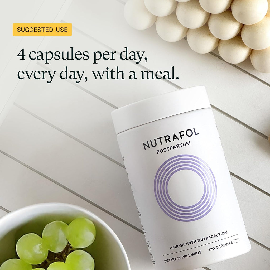 Nutrafol Postpartum Hair Growth Supplements, Clinically Tested for Visibly Thicker Hair and Less Shedding, Breastfeeding-friendly