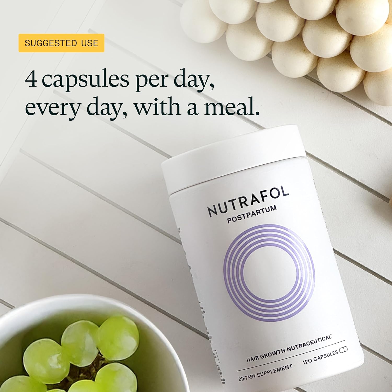 Nutrafol Postpartum Hair Growth Supplements, Clinically Tested for Visibly Thicker Hair and Less Shedding, Breastfeeding-friendly