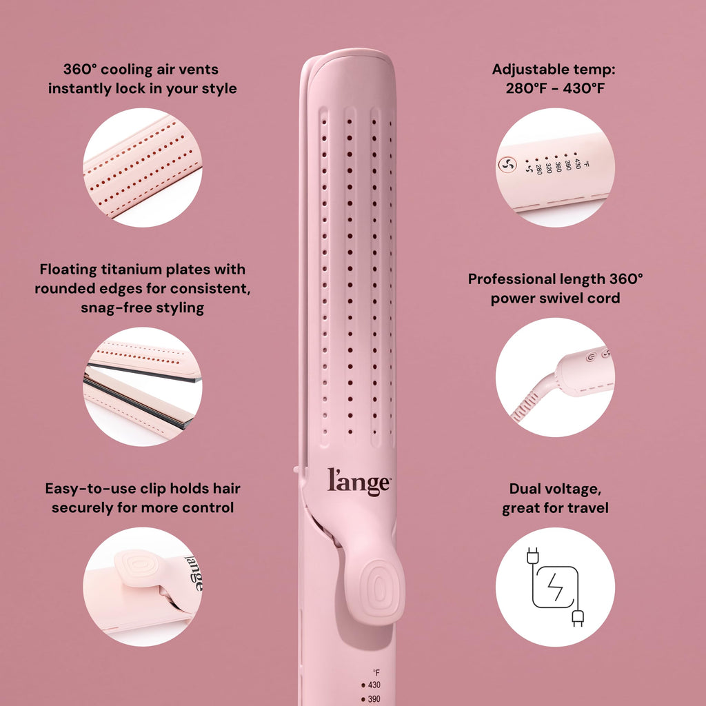 L'ANGE HAIR Le Duo Grande 360° Airflow Styler | Curl & Straighten with One Tool | 5.3" Snag-Free Titanium Plates | Cooling Air Vents to Set Curls | Adjustable Temp & Auto Shut-Off | Blush