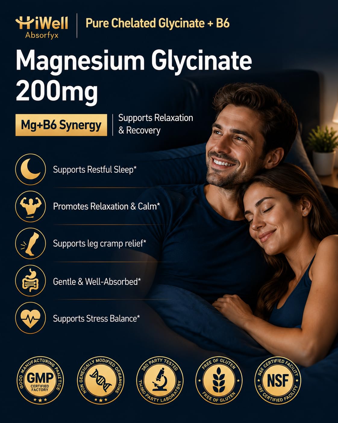 Magnesium Glycinate 200mg with Vitamin B6 for Women & Men,120 Capsules