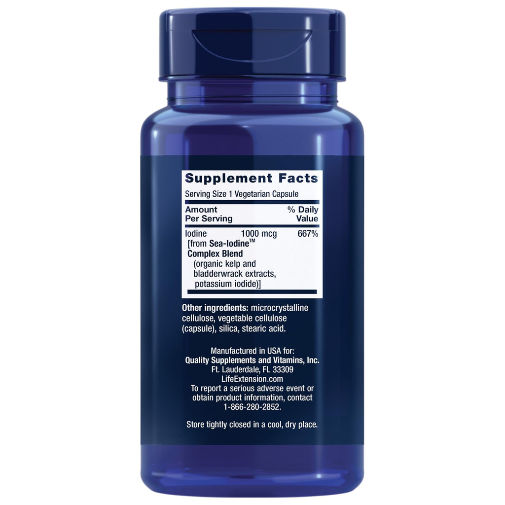 Life Extension Sea-Iodine™, kelp and bladderwrack-derived Iodine, Supports Healthy Levels of This Essential Nutrient for Thyroid Health and Beyond, Non-GMO, Gluten-Free, Vegetarian, 60 Capsules