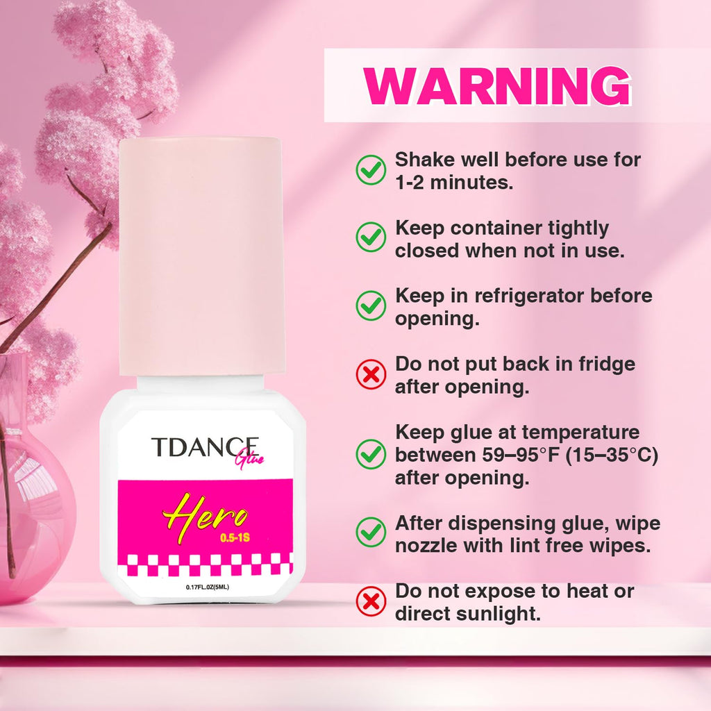 TDANCE Eyelash Extension Glue /0.5-1 Sec Dry/Retention – 7 Weeks/Lash Extension Glue for Professional Use Only (0.17 fl. oz / 5ml)